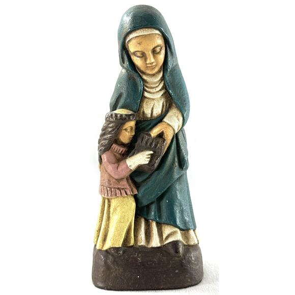 Other - Vintage St. Anne Teaching Child Religious Figurine Stoneware Statue 8.5”